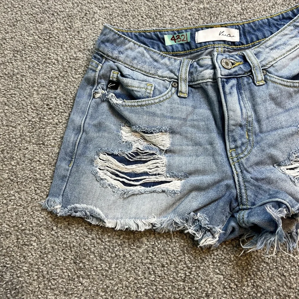 KanCan Denim Jean‎ Shorts Womens 1/24 Blue Distressed Ripped Frayed Hem Cutoff